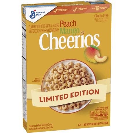 Cheerios limited edition peach mango cereal, front of package
