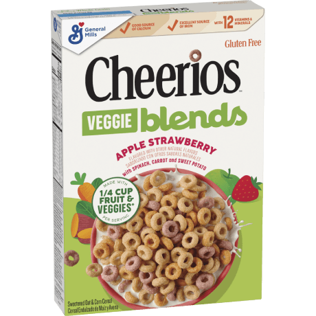 Cheerios veggie blends apple strawberry cereal, front of package