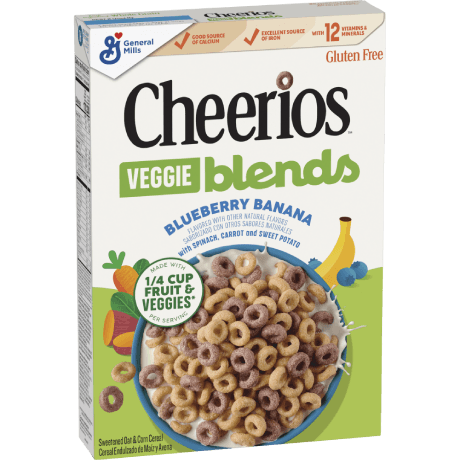 Cheerios veggie blends blueberry banana cereal, front of package