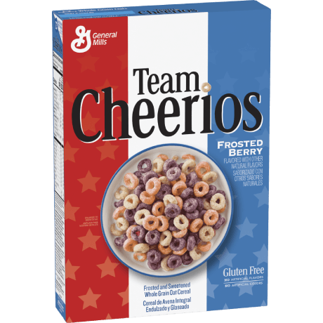Team Cheerios frosted berry cereal, front of package